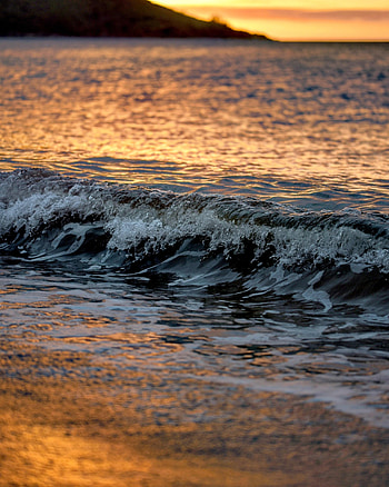 Nature, Sunset, Sea, Glare, Wave HD phone wallpaper
