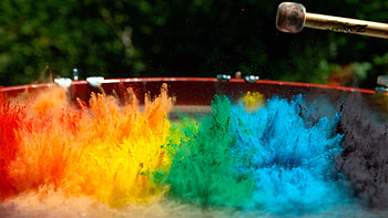 Vibrant paint vibrations, Slow motion drum, Colorful powder splash, Visualized art HD wallpaper