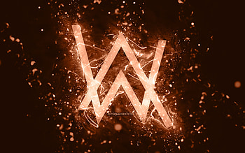 Alan Walker brown logo, , Norwegian DJs, brown neon lights, creative, brown abstract background, Alan Olav Walker, Alan Walker logo, music stars, Alan Walker HD wallpaper