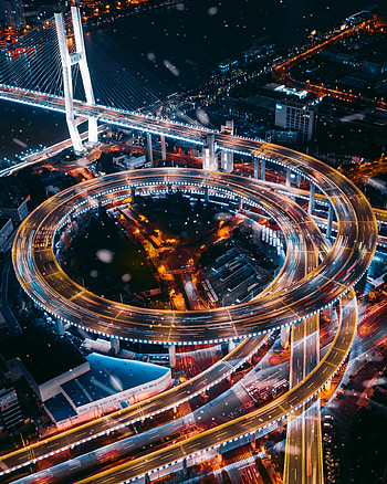 City Lights, Cities, Roads, View From Above, Night City, Transport Interchange, Interchange HD phone wallpaper