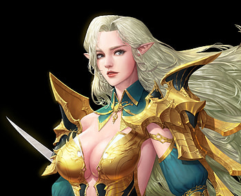 Fantasy girl, blue, black, fantasy, yellow, girl, elf, muel kim HD wallpaper