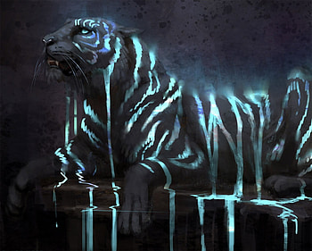 Fantasy tiger, jade merien, blue, tiger, fantasy, art, tigru HD wallpaper