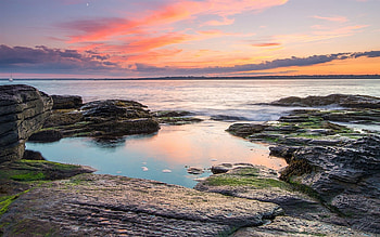 Lake at Sunset, moon, lake, stones, sunset HD wallpaper