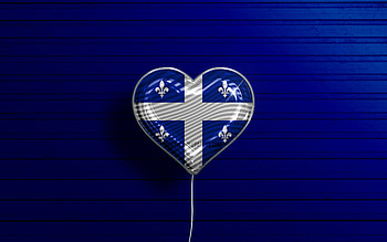I Love Quebec, , realistic balloons, blue wooden background, Day of Quebec, canadian provinces, flag of Quebec, Canada, balloon with flag, Provinces of Canada, Quebec flag, Quebec HD wallpaper