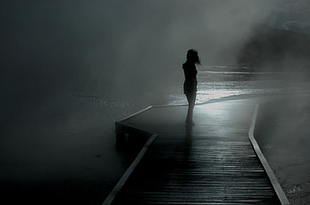 Rain, Dark, Pier, Silhouette, Fog, Girl, Stroll, Mainly Cloudy, Overcast, Mood HD wallpaper