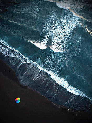 Nature, Waves, Shore, Bank, Ocean, Foam, Umbrella, Surf HD phone wallpaper