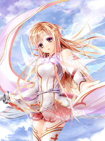 Anime, Sword Art Online, Purple Eyes, Skirt, Asuna Yuuki, Long Hair, Blonde HD phone wallpaper