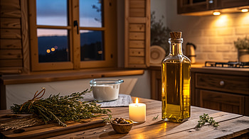 **Olive Oil Elegance - Ultra **, olive oil, herbs, candle, kitchen, rustic decor HD wallpaper