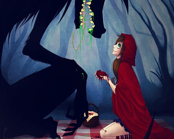Red And The Wolf, black, woods, girl, wolf, heart, dark HD wallpaper