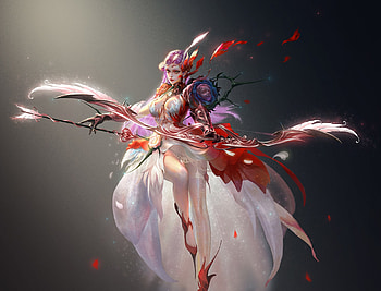 Fantasy girl, white, fantasy, red, archer, luminos, girl, hetsai HD wallpaper