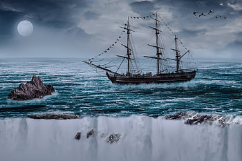 Art, Sea, Waves, Break, Precipice, hop, Sailboat, Vessel, Sailing Boat HD wallpaper
