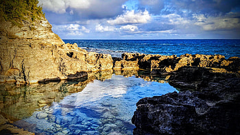 A Tide Pool in Bermuda, clouds, sea, sky, rocks HD wallpaper