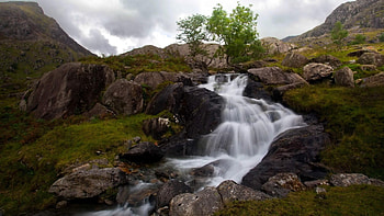 Mountain Falls, falls, trees, waterfall, nature, rocks, mountain HD wallpaper