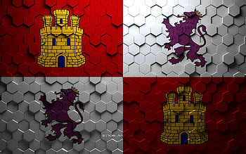 Flag of Castile and Leon, honeycomb art, Castile and Leon hexagons flag, Castile and Leon, 3d hexagons art, Castile and Leon flag HD wallpaper