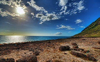 Nature, Stones, Sky, Sun, Clouds, Shore, Bank, Sandy HD wallpaper