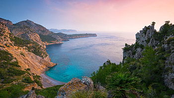 Beach of Platja des Coll Baix, Balearic Islands, Spain, coastline, nature, cove HD wallpaper