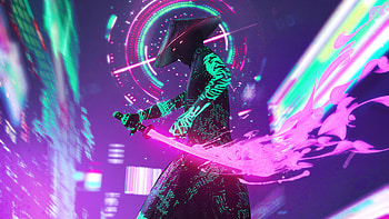 Cyberpunk Neon With Sword , cyberpunk, neon, sword, artist, artwork, digital-art HD wallpaper