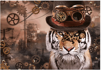 Steampunk Tiger, digital, funny, art, hat HD wallpaper