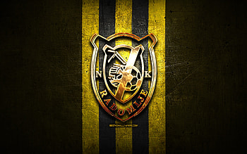 Radomlje FC, golden logo, Prva liga, yellow metal background, football, Slovenian football club, NK Radomlje logo, soccer, Slovenia, NK Radomlje HD wallpaper