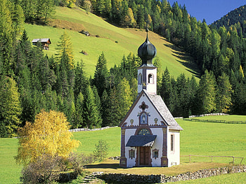 Nature, Trees, Mountains, Chapel, Slopes, Dome HD wallpaper