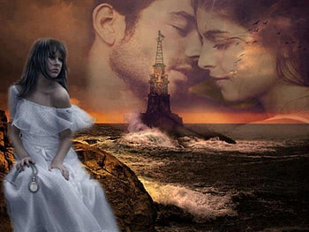 Romantic kiss & illusion, sea, waving, smile, hands, woman, hours, illusion, white dress, sitting, love, men, romantic kissing, happy HD wallpaper