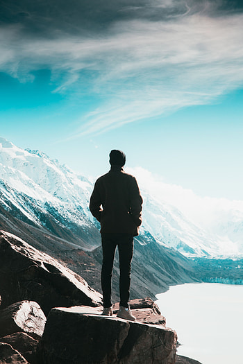 Nature, Mountains, Miscellanea, Miscellaneous, Snow Covered, Snowbound, Human, Person, Loneliness HD phone wallpaper
