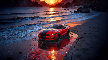 Ford Mustang Racing Into The Sunset, ford-mustang, cars, artwork, ford, mustang, ai, sunset, art HD wallpaper