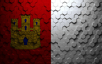 Flag of Castilla La Mancha, honeycomb art, Castilla La Mancha hexagons flag, Castilla La Mancha, 3d hexagons art, Castilla La Mancha flag HD wallpaper