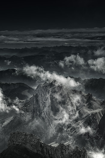 Nature, Mountains, Clouds, Vertex, Top, Fog, Grey HD phone wallpaper
