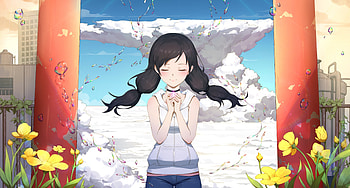 Close eyes, pony tails, anime girl, art HD wallpaper