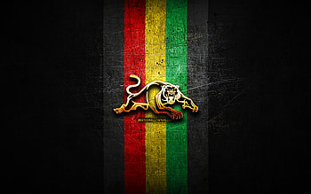 Penrith Panthers, golden logo, National Rugby League, black metal background, australian rugby club, Penrith Panthers logo, rugby, NRL HD wallpaper