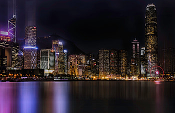 Cities, Shore, Bank, Night City, Skyscrapers HD wallpaper