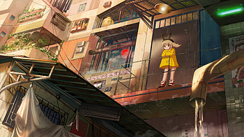 Urban Serenity Anime Girl And Child On A City Balcony, anime-girl, anime, artist, artwork, digital-art, pixiv HD wallpaper