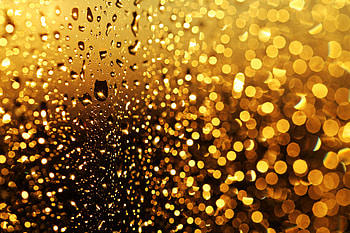 Golden bokeh, glass surface, wet HD wallpaper
