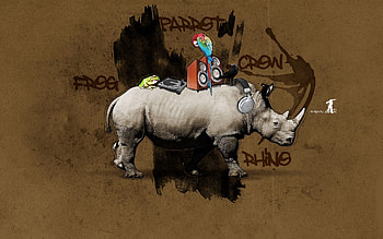Art, Parrots, , Colorful, Colourful, Rhinoceros, Column, Installation, Loudspeakers HD wallpaper