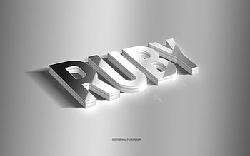 Ruby, silver 3d art, gray background, with names, Ruby name, Ruby greeting card, 3d art, with Ruby name HD wallpaper