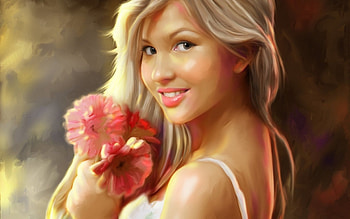 a smile for you, girl, blonde, smile, flower HD wallpaper