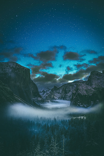 Nature, Mountains, Clouds, Fog, Starry Sky HD phone wallpaper