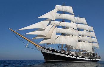 Sailboat silhouette, Vast open sea, Billowing sails, Ship against the sky HD wallpaper