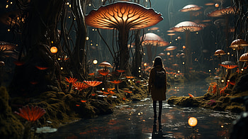 Enchanted Mushroom Garden, garden, Sci Fi, landscape HD wallpaper