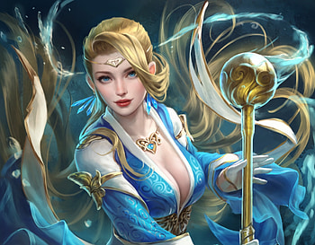 Fantasy girl, blonde, yanai, jewel, blue, fantasy, art, girl HD wallpaper