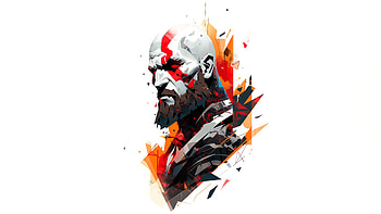 Minimal Kratos , god-of-war, kratos, artwork, artist, digital-art, art, white, artstation HD wallpaper