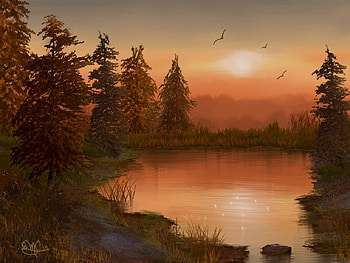 Beautiful Sunset, birds, grass, rocks, beauty, lake, reflection, trees, nature, sky, sunset HD wallpaper