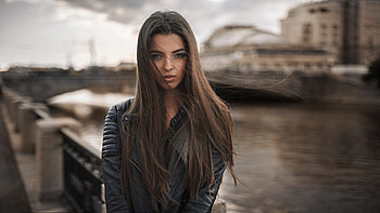Long Hari Girl In Leather Jackets, girls, model, outdoors HD wallpaper