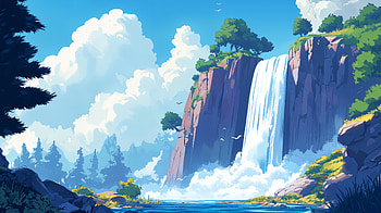 Serene Waterfall Landscape - Ultra, artistic, landscape, waterfall, nature, cloud HD wallpaper