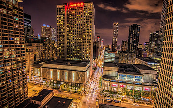 the magnificent mile along michigan ave chicago r, skyscrapers, city, lights, streets, r, evening HD wallpaper
