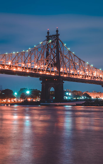 Cities, Usa, Night City, City Lights, Bridge, Illumination, United States, Lighting, New York HD phone wallpaper