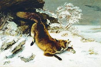 Fox in Snow by Gustave Courbet, catch, fox, prey, snow HD wallpaper