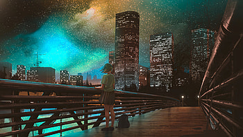Buildings Stars Anime , anime-girl, anime, artist, artwork, digital-art, artstation HD wallpaper