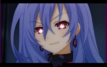 bright shiny eyes of neptunia's heart, anime girl, close, hot girl, hyperdimention neptunia, pretty girl, blue hair, pink eyes, long hair HD wallpaper
